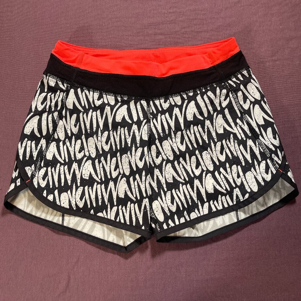Ivivva Black and White Print Girls' Athletic Shorts with Red Waistband